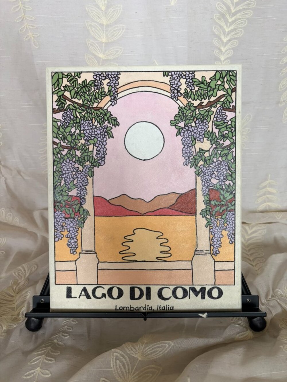 Hand Painted Lake Como Italy Travel Poster Acrylic Canvas 11x14